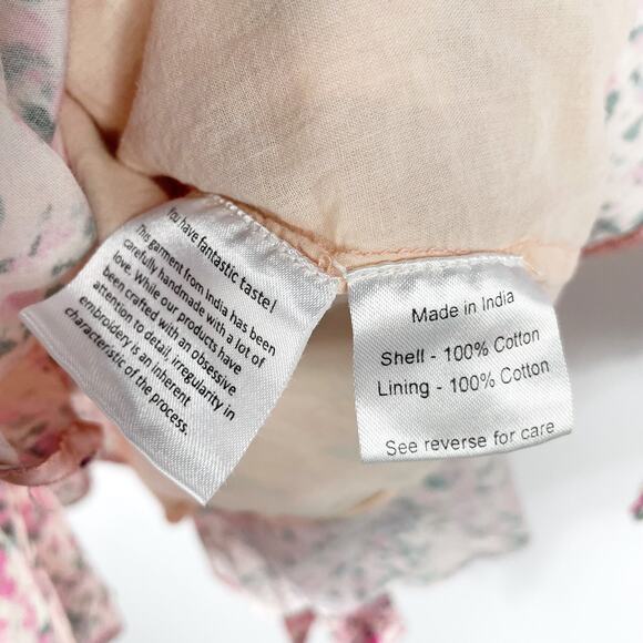 Rococo Sand Mimi Wrap Dress Print Pink Ruffle Long Puff Sleeve V-Neck Sz L - Picture 10 of 12